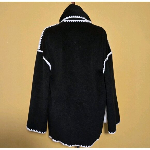 VICI Contrast Coat W Scarf Mid Length Fleece White Trim Style Fringe VC1094VC B - Picture 3 of 11